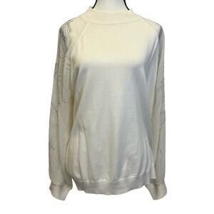Adrianna Papell XL Embellished Ivory Knit Top Sheer Sleeve Blouse